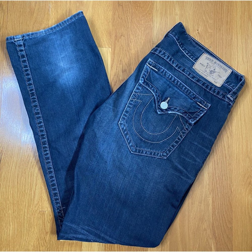 True Religion Brand Jean Straight W/Flap Earthworm Excellent Conditon 38 Men's